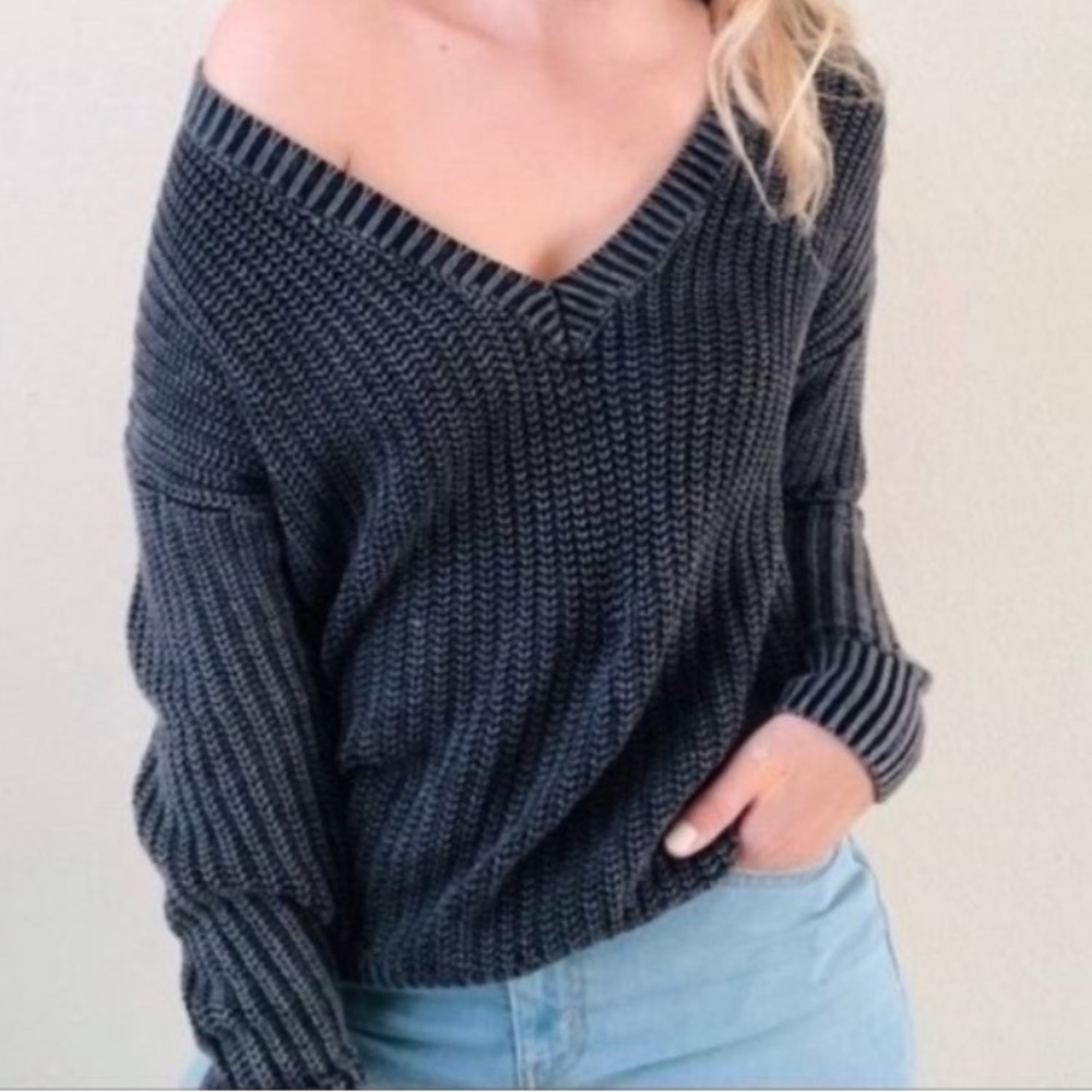 Victorias Secret PINK x Forenza Collab Dark Gray V-Neck Knit Sweater